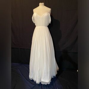 Pas De Deux, Ivory Silk Chiffon Wedding Dress Off Shoulder Full A-Line Gown Lace